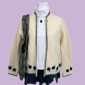 vintage 90s cream floral cozy clean girl cottagecore wool zip up sweater